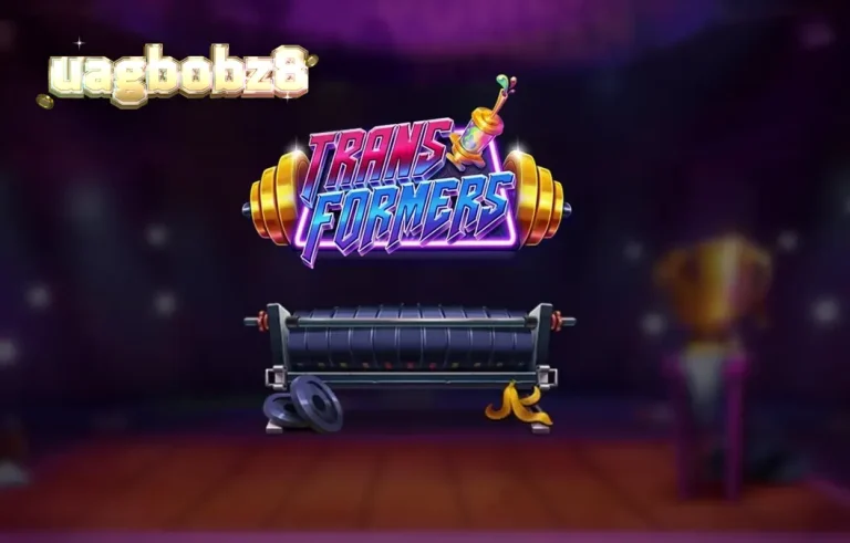 Tampilan visual game slot Transformers dengan gaya neon-noir dan karakter utama yang dominan.